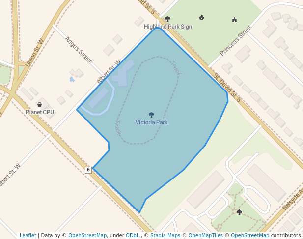 walking in Victoria Park map in Fergus