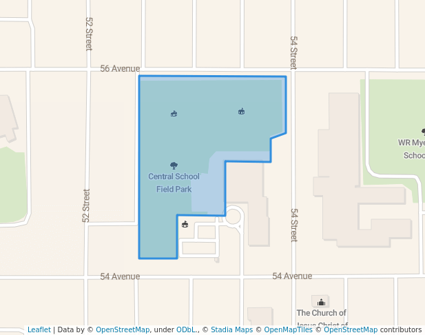 walking in Central School Field Park map in Taber