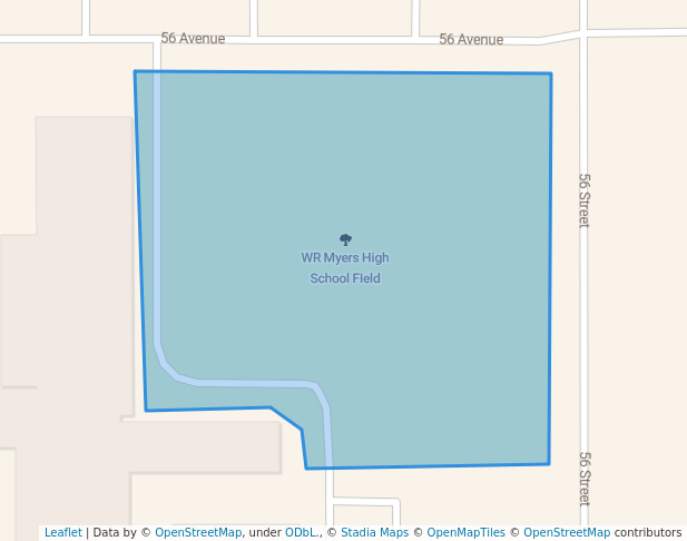 walking in WR Myers High School FIeld map in Taber