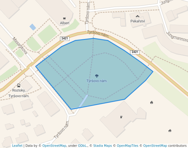 walking in Tyršovo nám. map in Roztoky