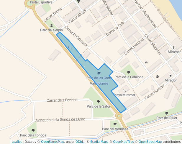 walking in Parc de les Corts Valencianes map in Miramar