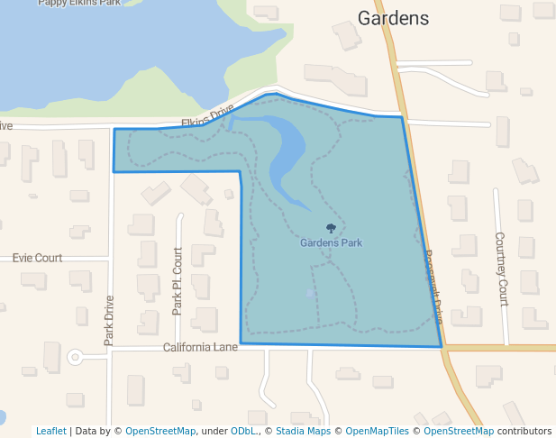 walking in Gardens Park map in Arlington