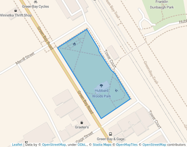 walking in Hubbard Woods Park map in Winnetka