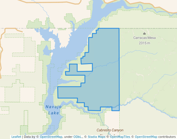 walking in Carracas Mesa Recreation & Wildlife Area map in Navajo Dam