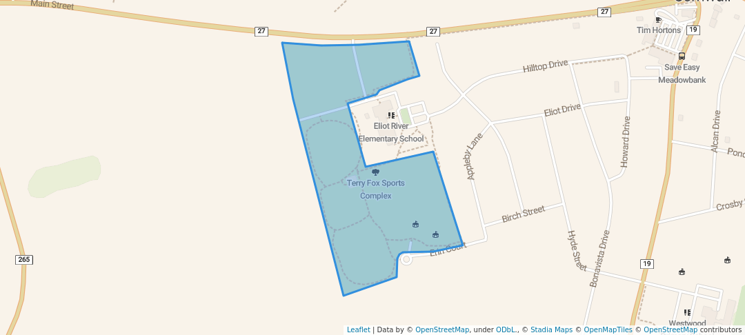 walking in Terry Fox Sports Complex map in Cornwall