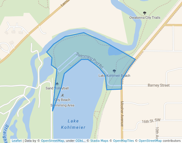 walking in Lake Kohlmeir Beach map in Owatonna