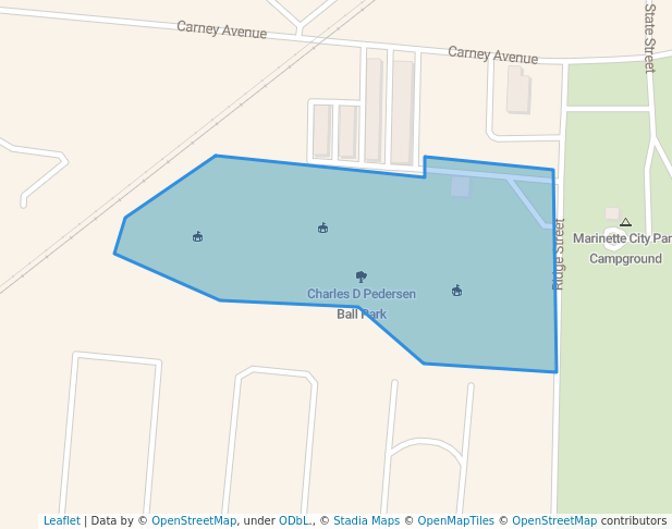 walking in Charles D Pedersen Ball Park map in Marinette