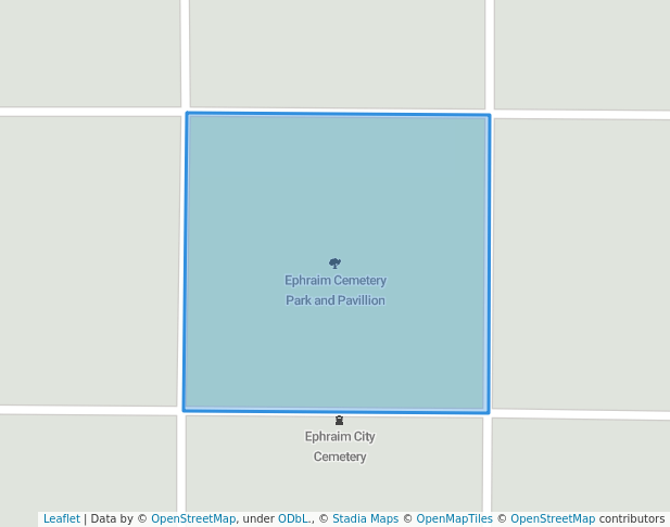 walking in Ephraim Cemetery Park and Pavillion map in Ephraim