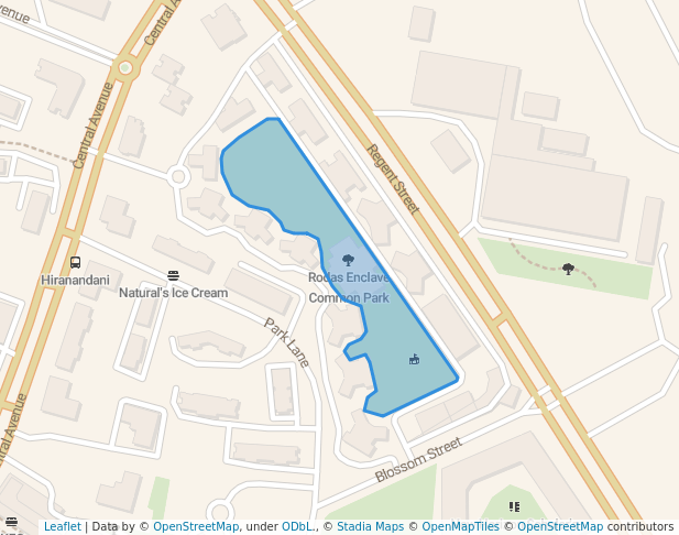 walking in Rodas Enclave Common Park map in Thane