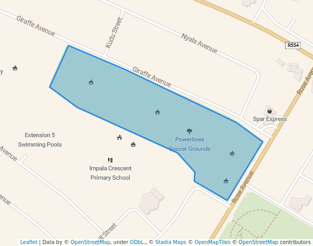 walking in Extension 5 Soccer Grounds map in Lenasia