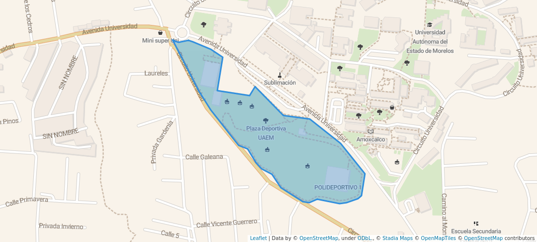 walking in Plaza Deportiva UAEM map in Cuernavaca