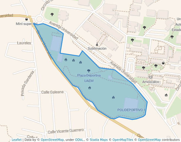 walking in Plaza Deportiva UAEM map in Cuernavaca