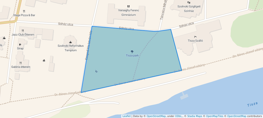 walking in Tisza park map in Szolnok