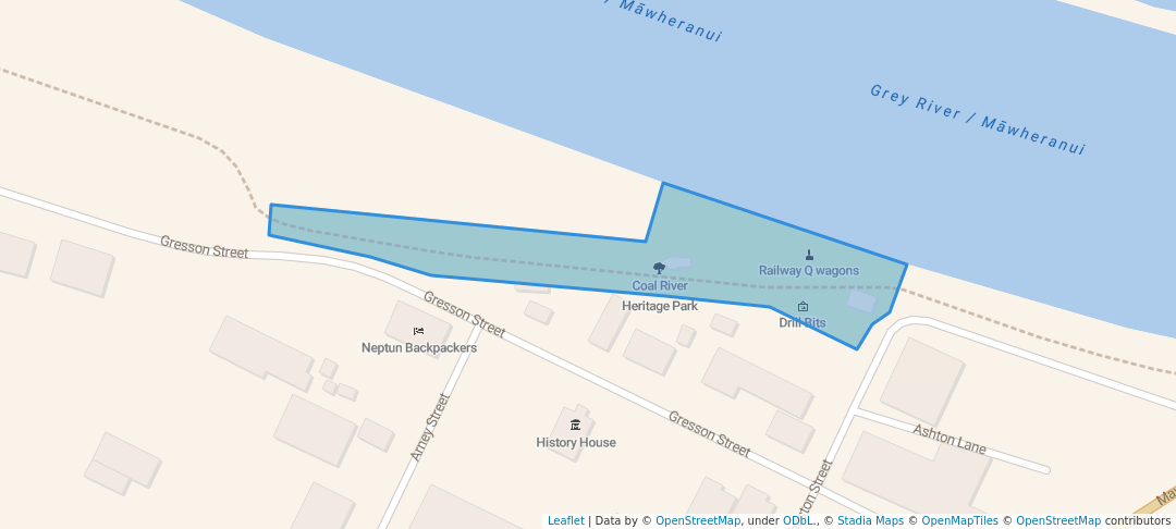 walking in Coal River Heritage Park map in Greymouth