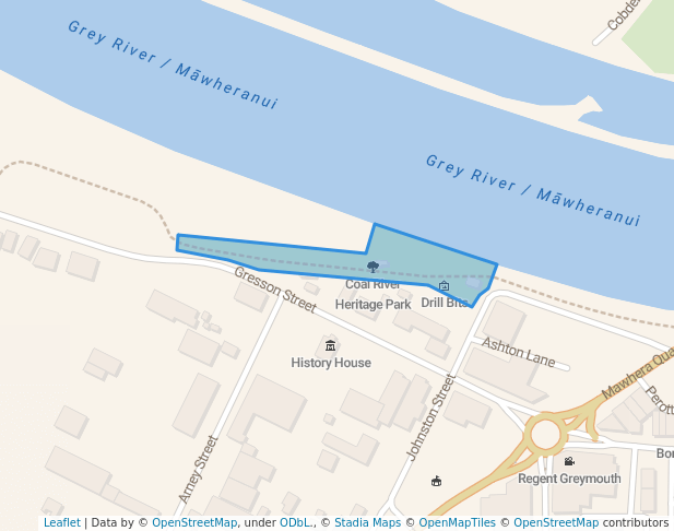 walking in Coal River Heritage Park map in Greymouth