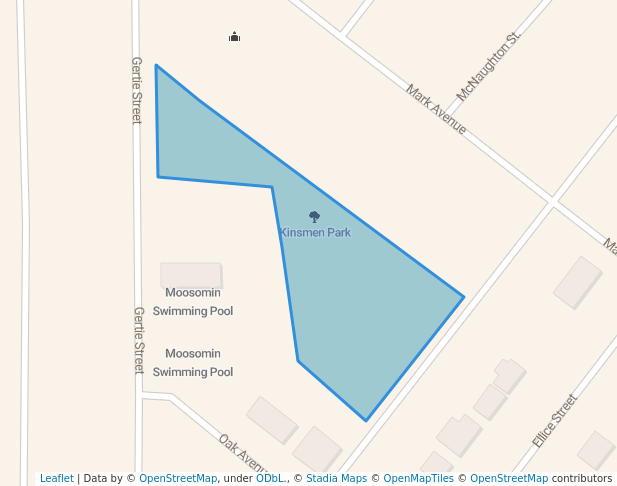 walking in Kinsmen Park map in Moosomin