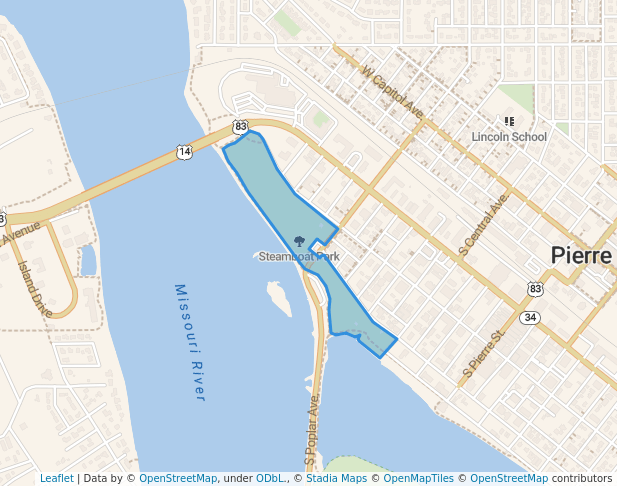 walking in Steamboat Park map in Pierre