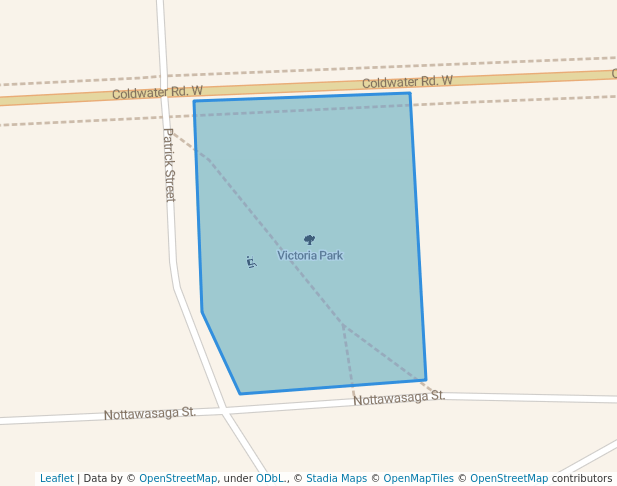 walking in Victoria Park map in Orillia