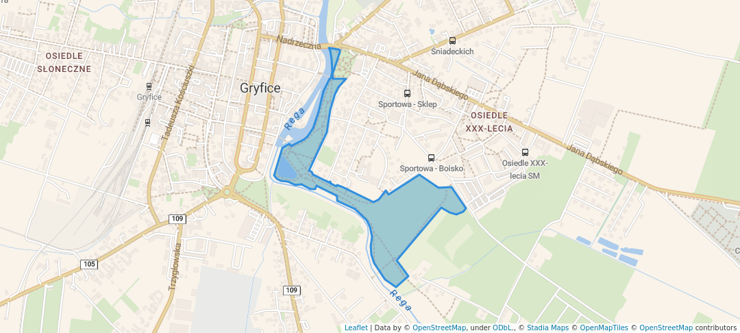 walking in Park miejski map in Gryfice