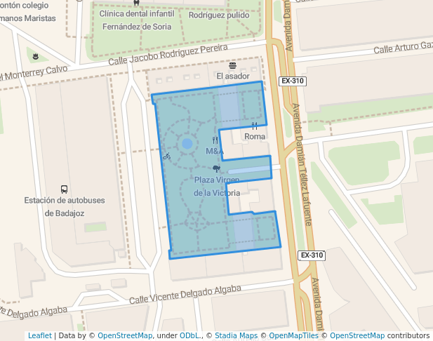 walking in Plaza Virgen de la Victoria map in Badajoz