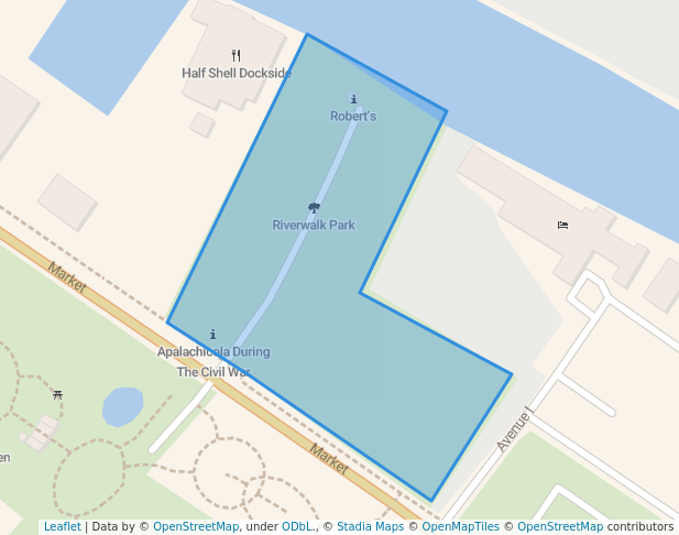 walking in Riverwalk Park map in Apalachicola