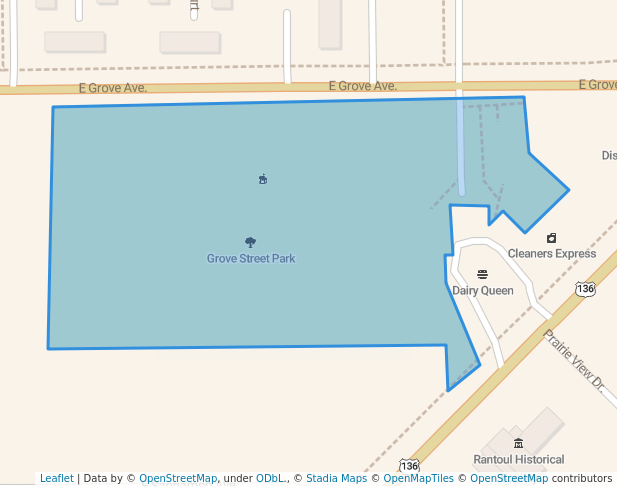 walking in Grove Street Park map in Rantoul