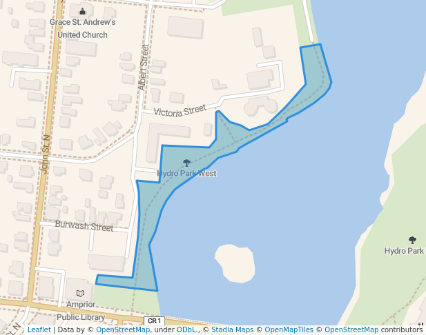 walking in Hydro Park West map in Arnprior