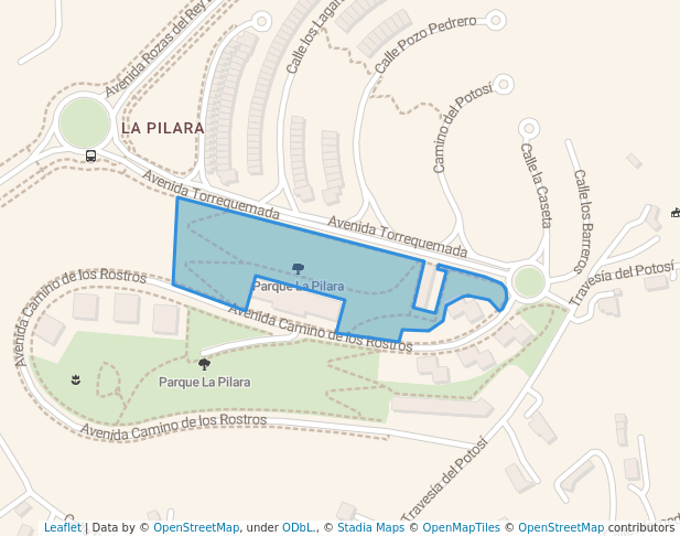 walking in Parque La Pilara map in Badajoz