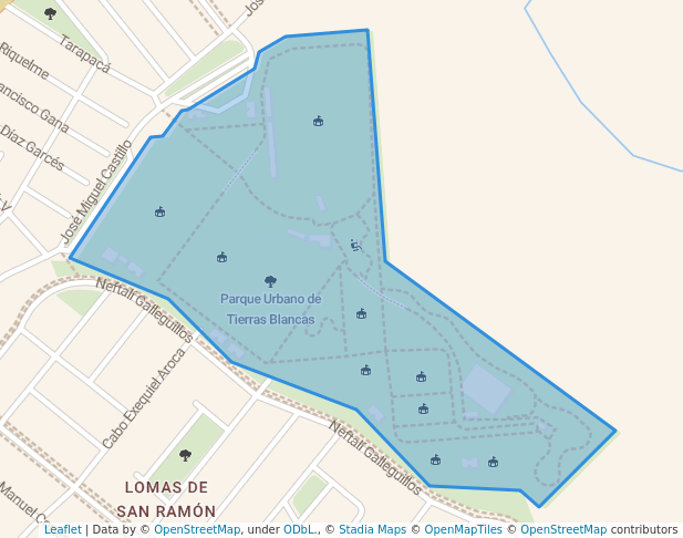 walking in Parque Urbano de Tierras Blancas map in Coquimbo
