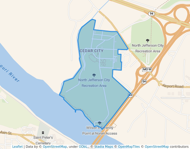 walking in North Jefferson City Recreation Area map in Jefferson City