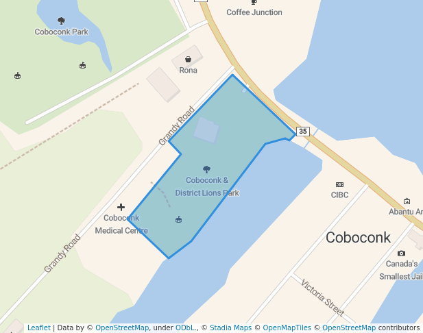 walking in Coboconk & District Lions Park map in Kawartha Lakes
