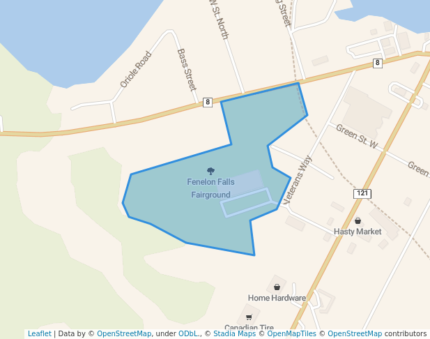 walking in Fenelon Falls Fairground map in Kawartha Lakes