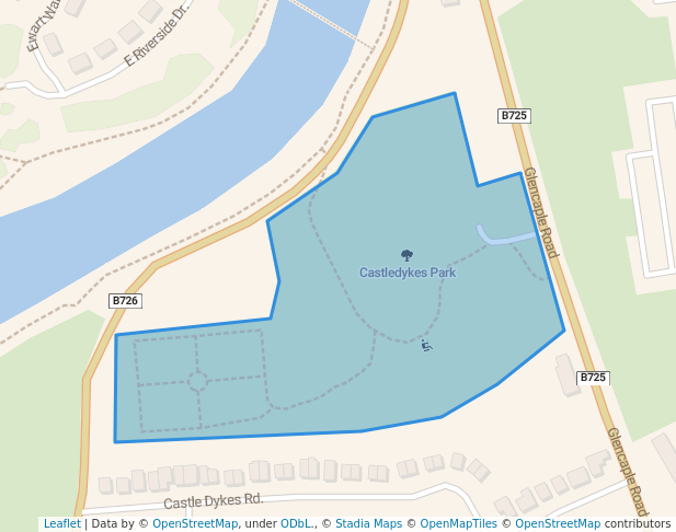 walking in Castledykes Park map in Dumfries