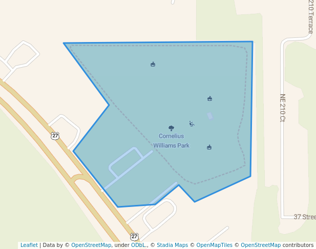 walking in Cornelius Williams Park map in Williston