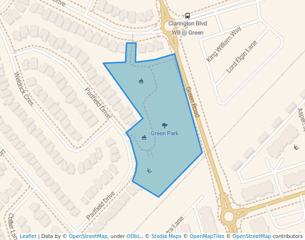 walking in Green Park map in Bowmanville
