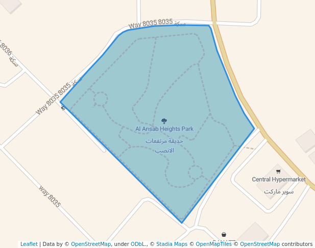 walking in Al Ansab Heights Park map in Muscat