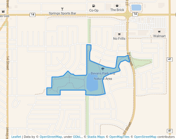 walking in Bevans Park and Natural Area map in Wainwright