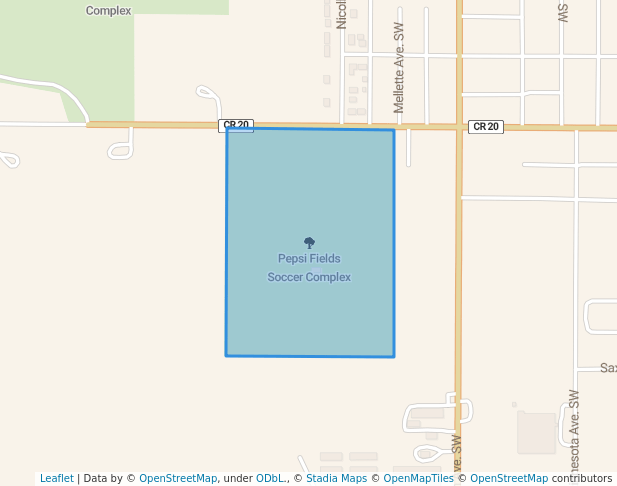walking in Pepsi Fields Soccer Complex map in Huron