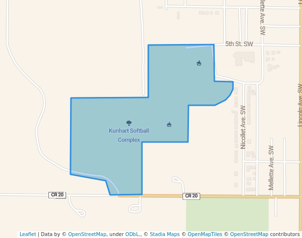 walking in Kunhart Softball Complex map in Huron
