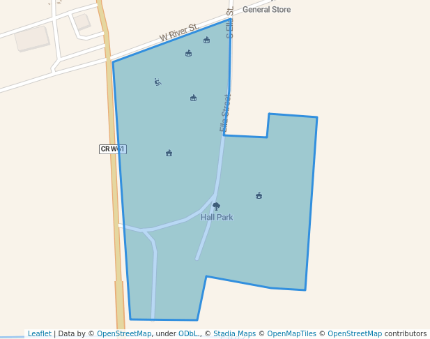 walking in Hall Park map in Riverside