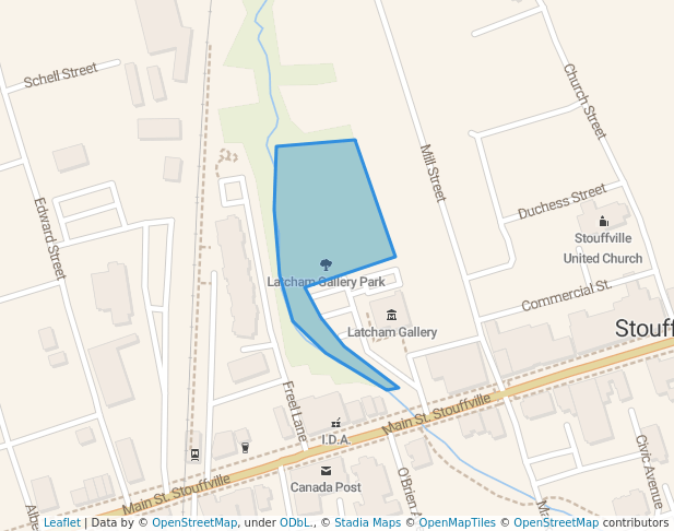 walking in Latcham Gallery Park map in Whitchurch-Stouffville