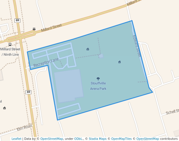walking in Stouffville Arena Park map in Whitchurch-Stouffville