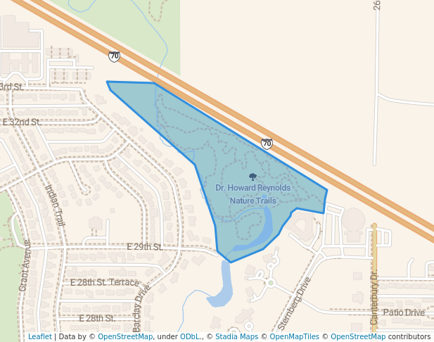 walking in Dr. Howard Reynolds Nature Trails map in Hays