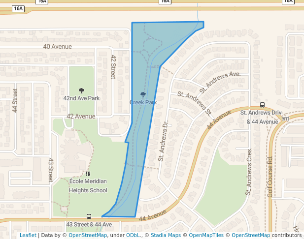 walking in Creek Park map in Stony Plain