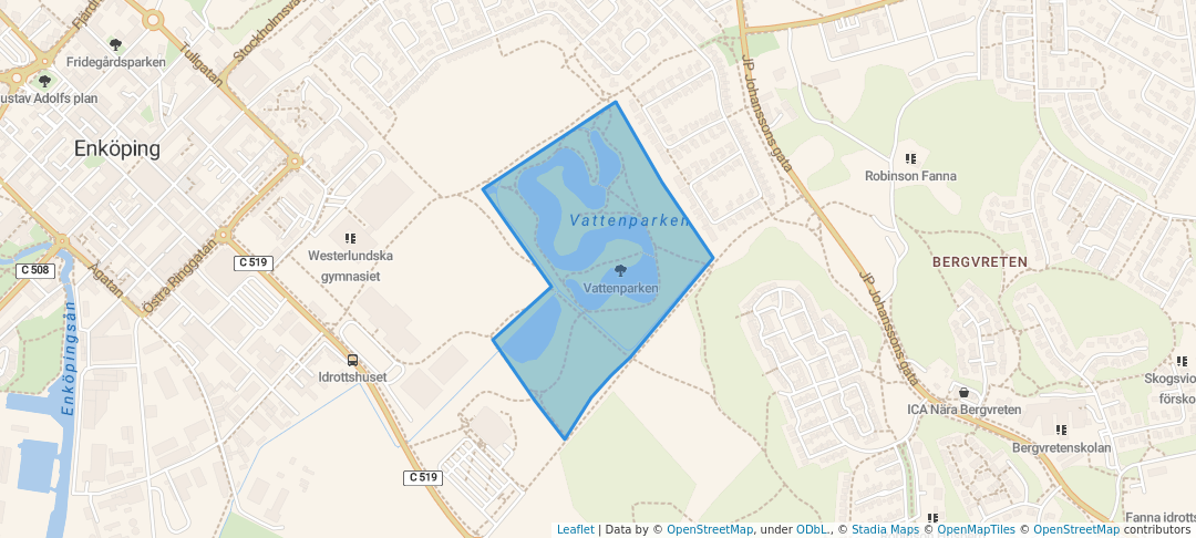 walking in Vattenparken map in Enköping