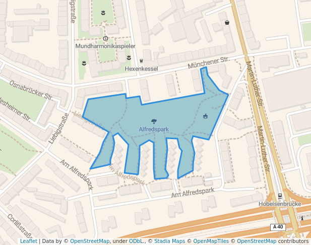 walking in Alfredspark map in Essen