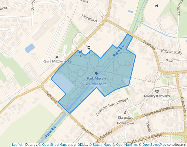 walking in Park Miejski w Rawie Maz. map in Rawa Mazowiecka