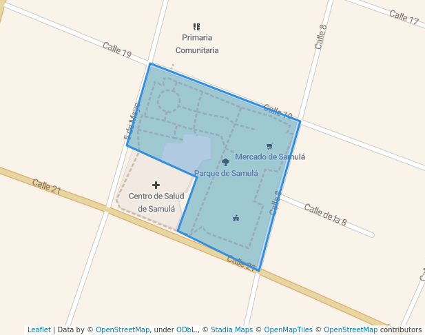 walking in Parque de Samulá map in Campeche