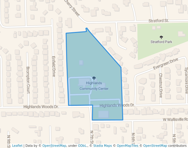 walking in Highlands Community Center map in Highlands