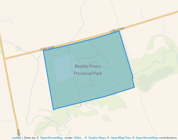 walking in Beattie Pinery Provincial Park map in New Tecumseth